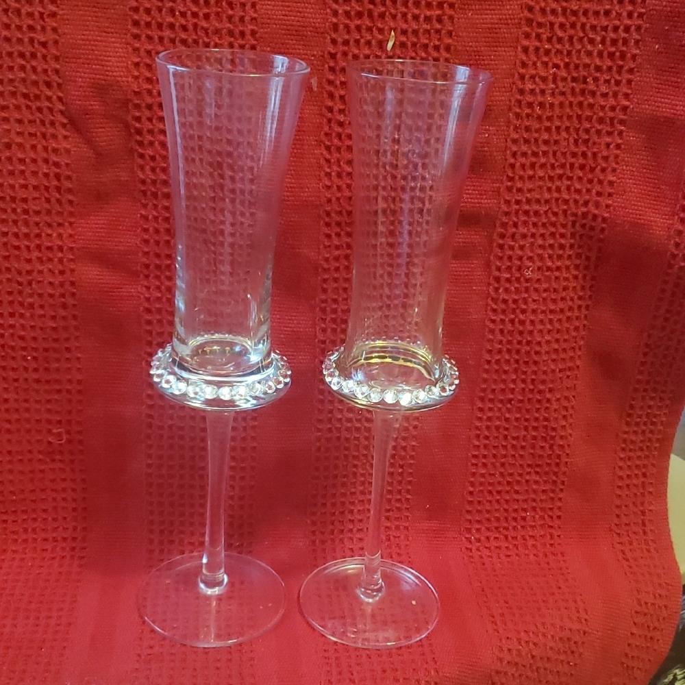Crystal-Embellished Glass Champagne Flutes